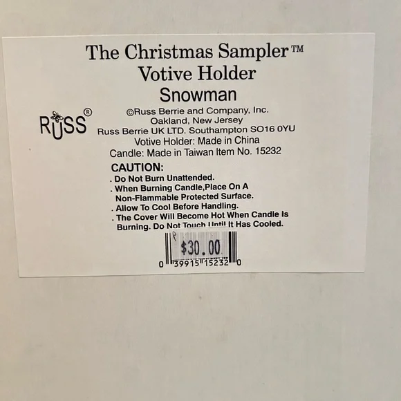 Russ “The Christmas Sampler” Snowman Votive Candle Holder - Picture 5 of 5
